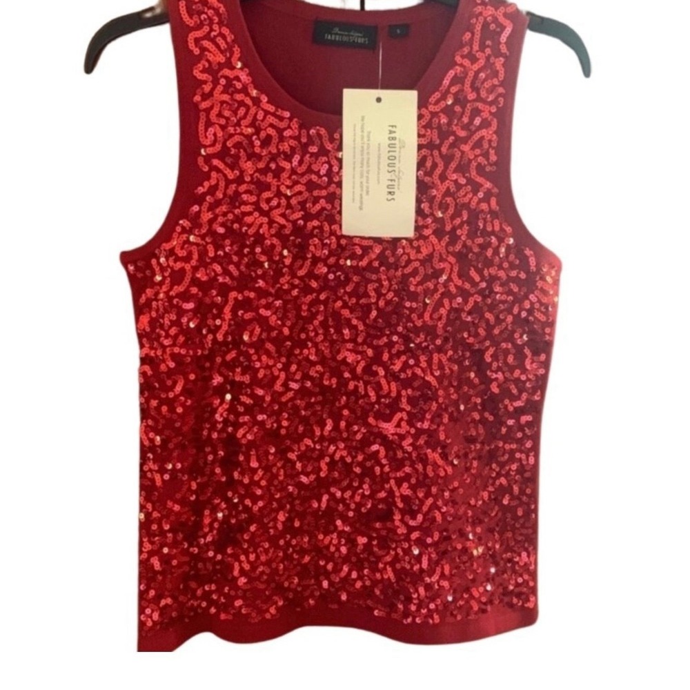 NWT Donna Salyers Fabulous Furs Sparkle Red Sequin‎ Top Sz S